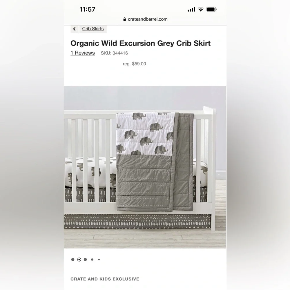 Crate & Barrel Kids elephant excursion organic cotton crib toddler quilt 🤍🐘🩶